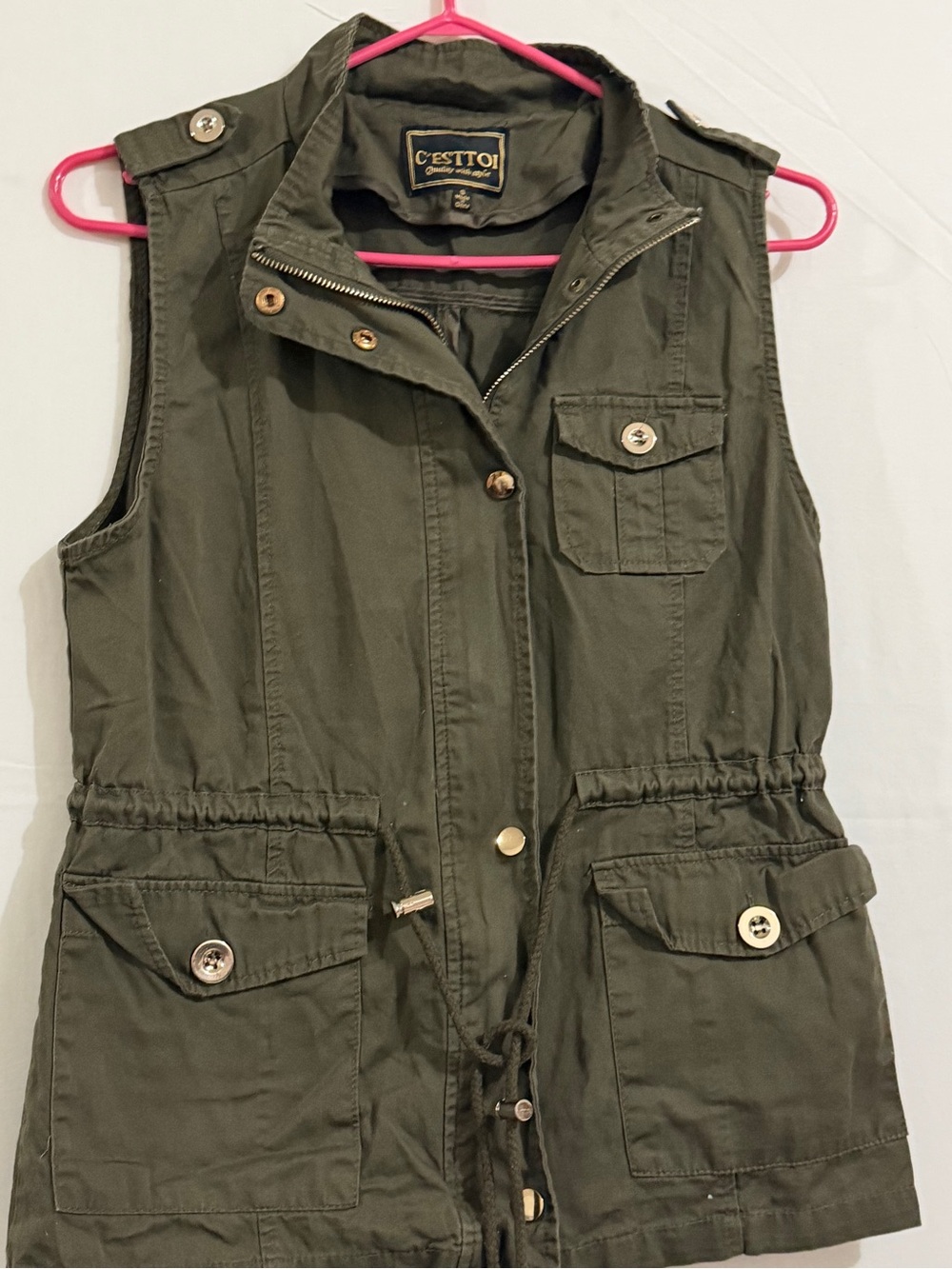 Olive Utility Drawstring Vest